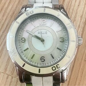 Relic ladies silver tone white cream sporty watch NEW BATTERY